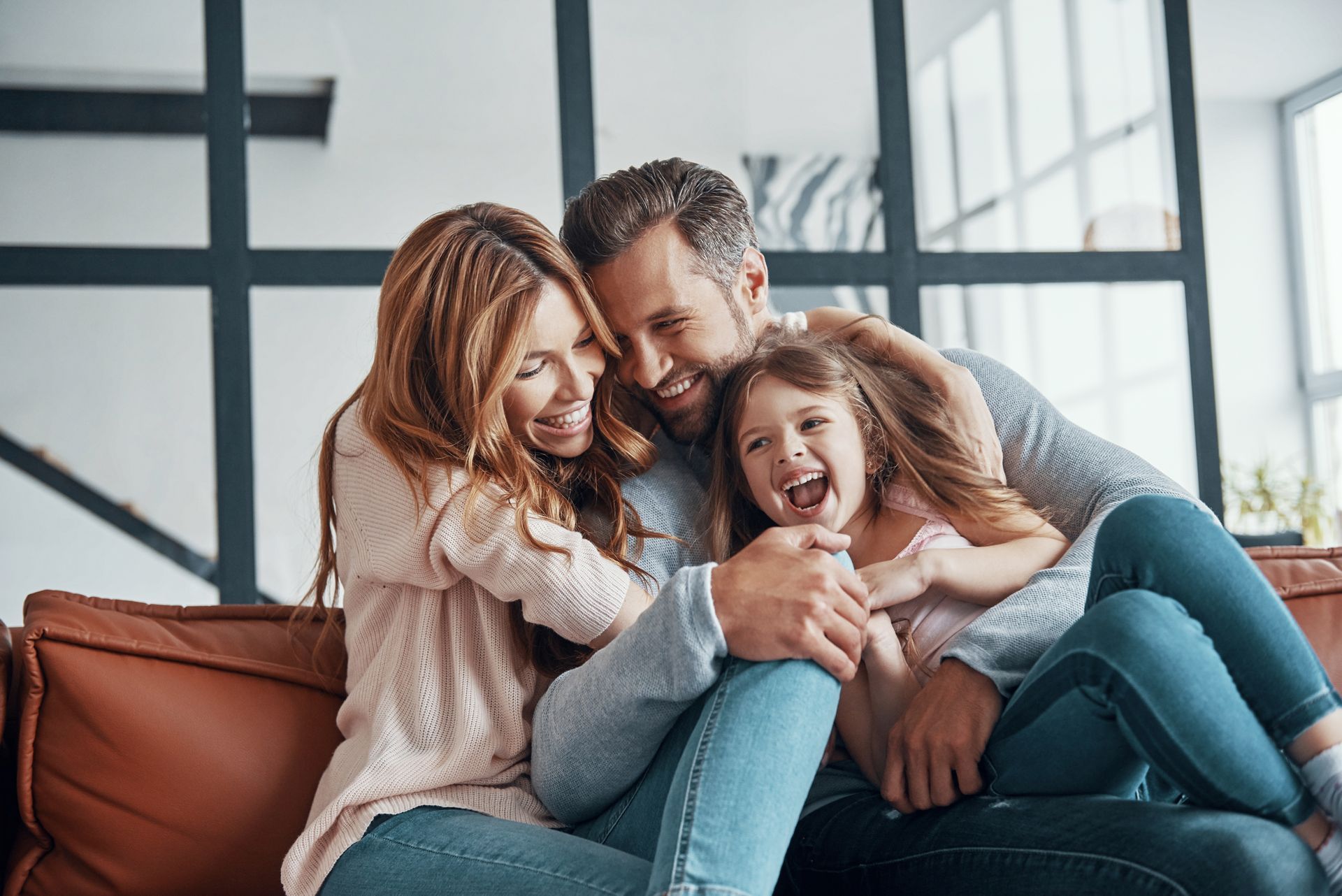 Happy small family spending time together